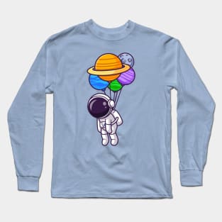 Cute Astronaut Floating With Planet Balloon Long Sleeve T-Shirt